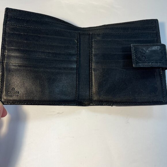 Gucci Guccissima Metal Bar French Flap Wallet Black - Preowned - Picture 3 of 10